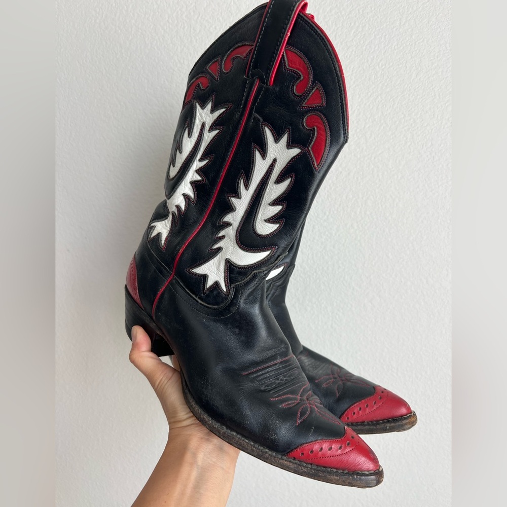 Leather Justin Black and Red Western Cowboy Boots